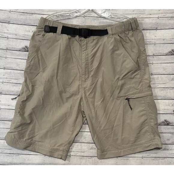 Sherpa Adventure Gear Cargo Belted Shorts Sz L Tan Zip Pocket Hike Convertible - Picture 1 of 16
